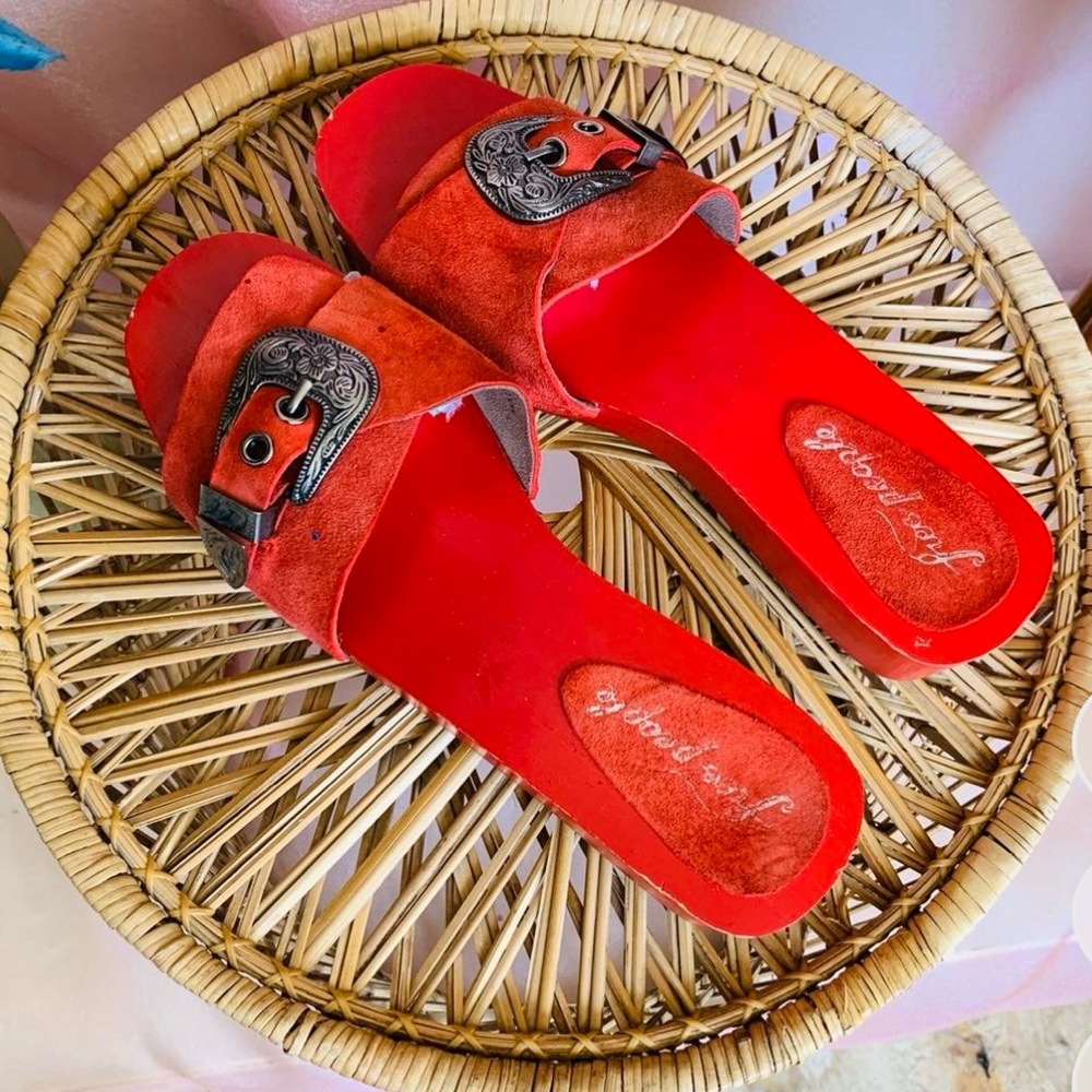 Red Free People Platform Sandals